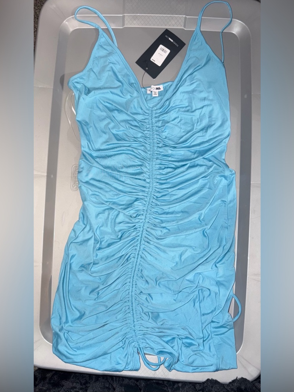 Fashion Nova Light Blue Ruched Slip Dress